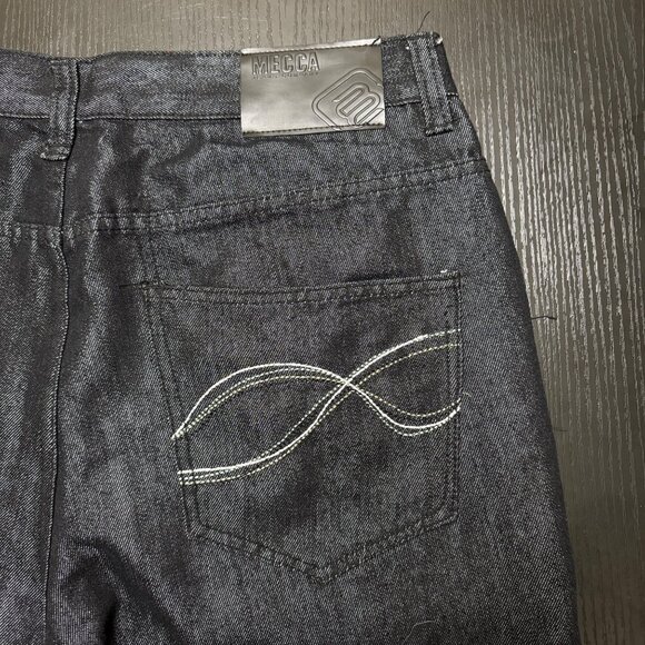 Vintage Mecca Jean Shorts Men's 36 Black Denim Jorts Wide Leg Skater Baggy Y2K - Picture 5 of 12